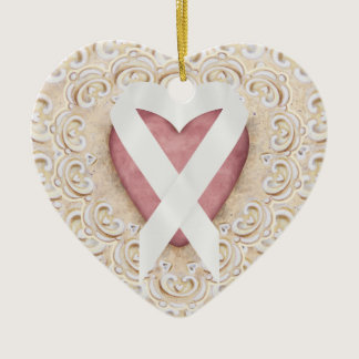 White Lung Cancer Ribbon From the Heart - SRF Ceramic Ornament