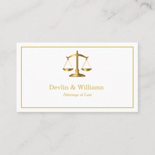 White Luxe Gold Scales Attorney Lawyer Business Card