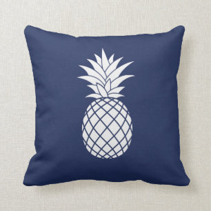 White Luxe Pineapple on Navy Blue Throw Pillow