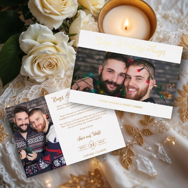 White Luxurious Holiday Wedding 2 Photos Christmas Foil Invitation (White Luxurious Holiday Wedding 2 Photos Save the Dates Cards as Christmas Cards.)