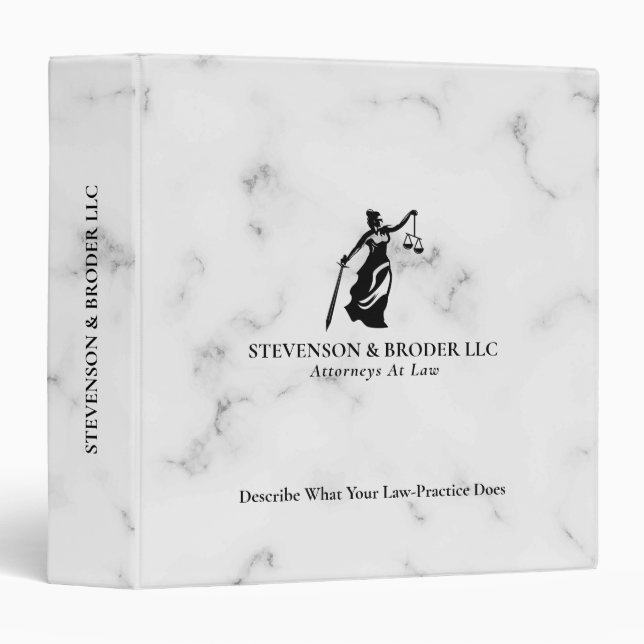 White Luxury Marble texture Lady Justice Logo 3 Ring Binder (Front/Spine)