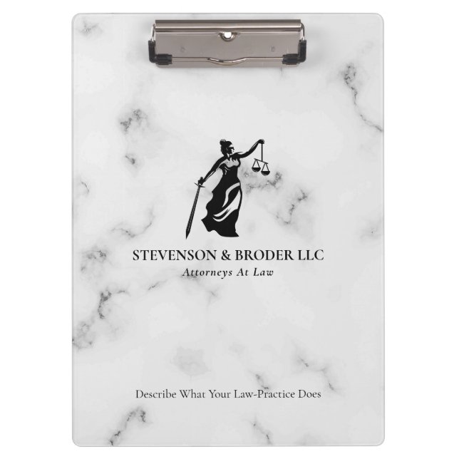 White Luxury Marble texture Lady Justice Logo Clipboard (Front)