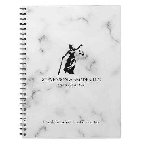 White Luxury Marble texture Lady Justice Logo Notebook