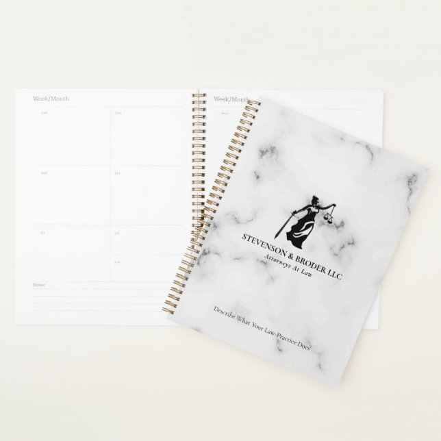 White Luxury Marble texture Lady Justice Logo Planner (Display)