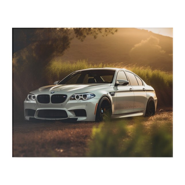 White M5 Customized Car Acrylic Print (Front)