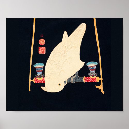 White Macaw Vintage Bird Japanese Woodblock Print