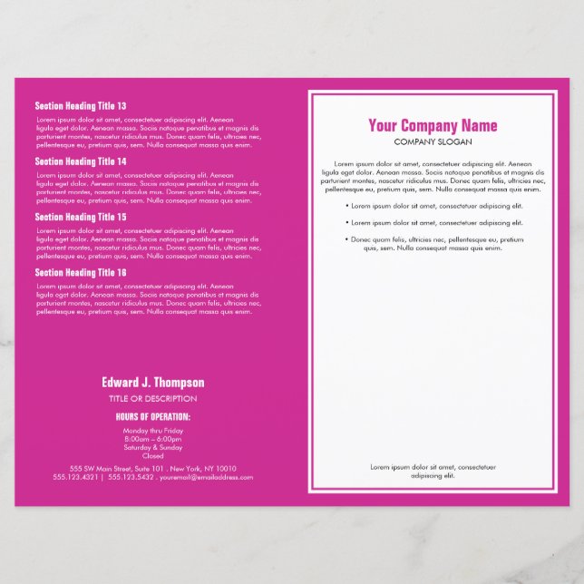 White Magenta Simple Border Brochure (Front)