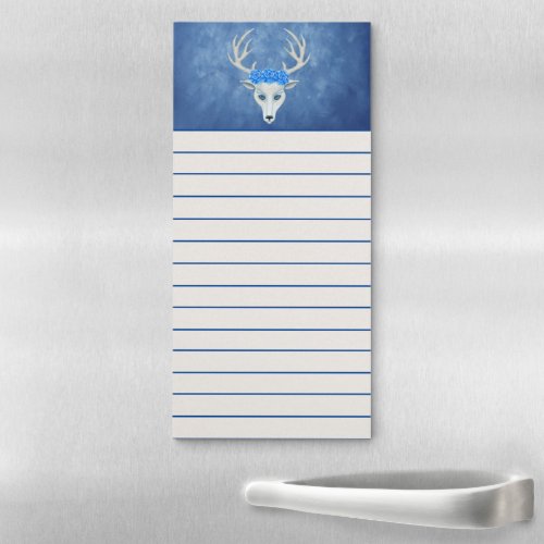 White Magical Deer Head Blue eyes Roses Antlers Magnetic Notepad