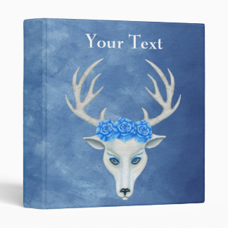 White Magical Deer Head Wearing Roses on Blues 3 Ring Binder