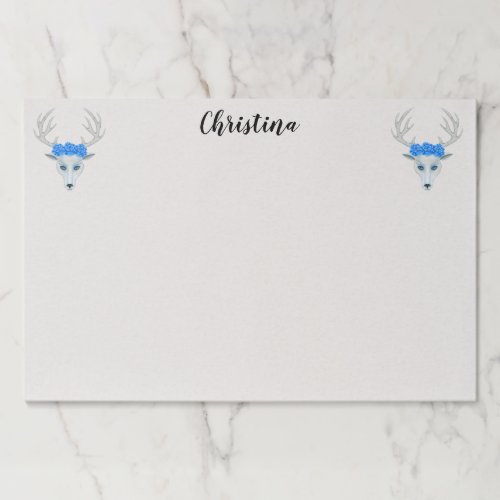 White Magical Deer Heads With Antlers Blue Roses  Paper Pad