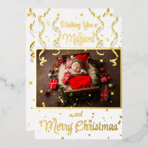 White Magical Photo Merry Christmas Greeting Foil Holiday Card