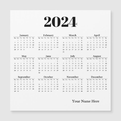White magnetic card for 2024 calendar