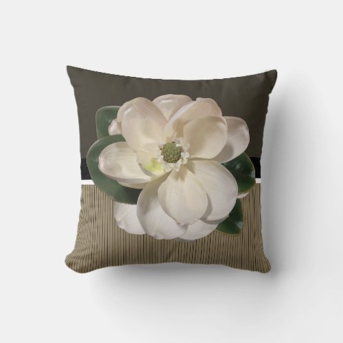 White Magnolia accent Brown and Tan Pillow