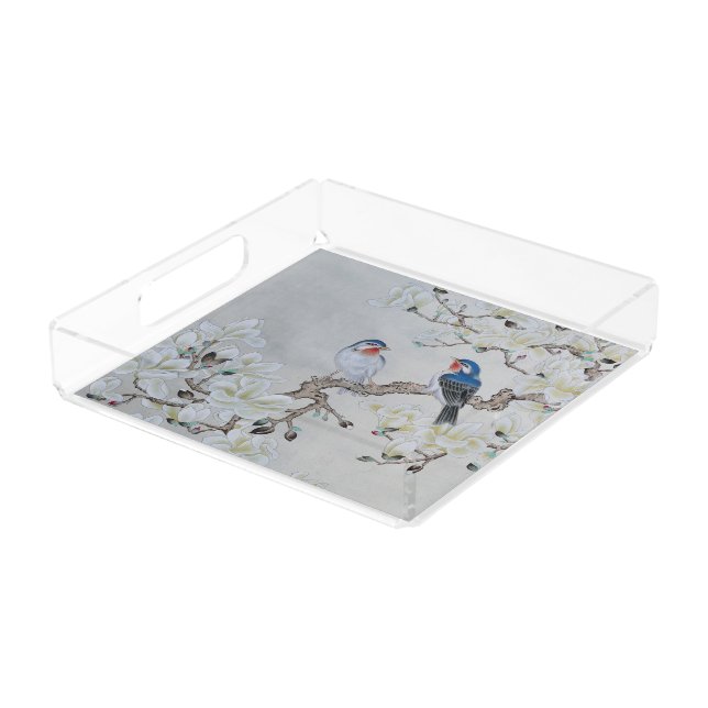White Magnolia  Acrylic Tray (Angled)