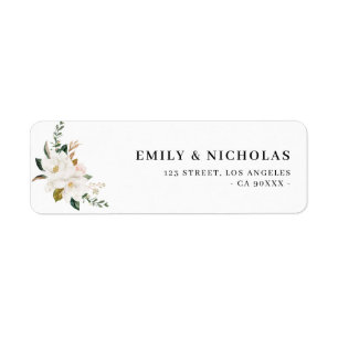 white magnolia and pink floral address label