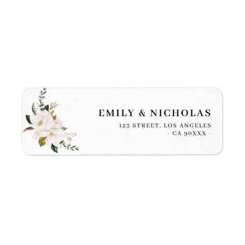 white magnolia and pink floral address label