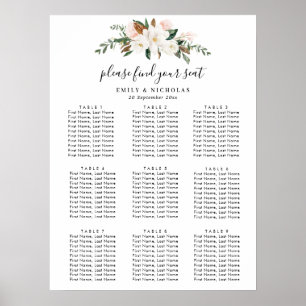 white magnolia and pink floral wedding poster