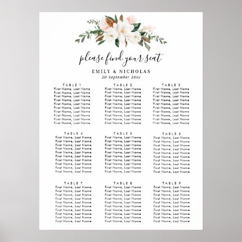 white magnolia and pink floral wedding poster
