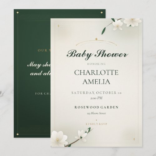 White Magnolia Baby Shower Invitation