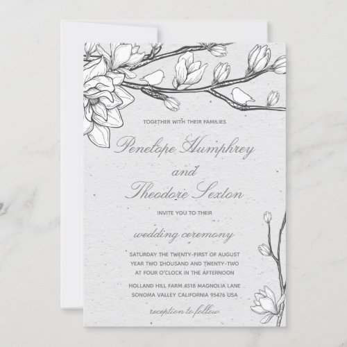 White Magnolia Birdsong Wedding Invitation