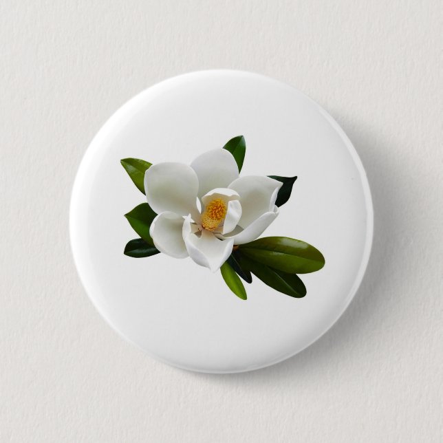 white magnolia bloom pinback button (Front)