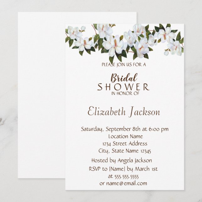 White Magnolia Bloosom  Bridal Shower Invitation (Front/Back)