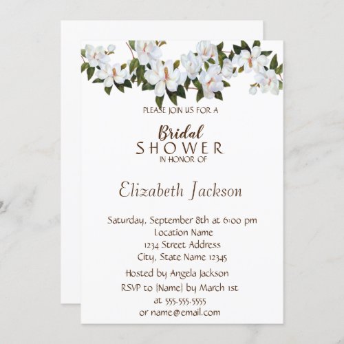 White Magnolia Bloosom  Bridal Shower Invitation