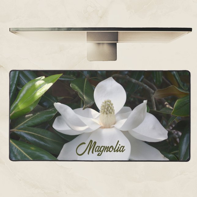 White Magnolia Blossom Floral Photographic Desk Mat (Creator Uploaded)
