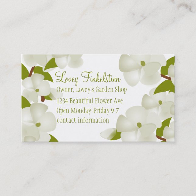 White Magnolia Blossoms Business Card (Front)