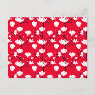 White Magnolia Blossoms on RED Background Postcard