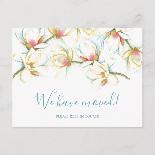 White Magnolia Botanical Moving Announcement Postcard (Front)