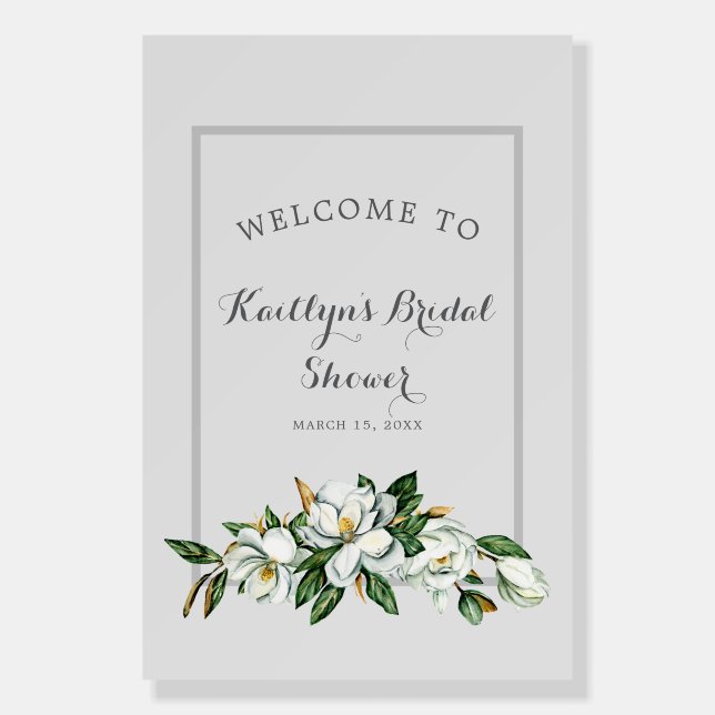 White Magnolia Bridal Shower Sign (Front)