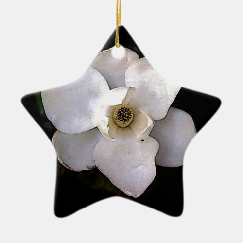 White Magnolia Ceramic Ornament