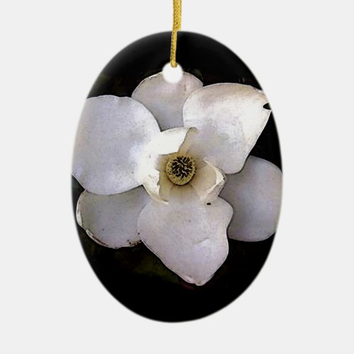 White Magnolia Ceramic Ornament