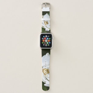 White Magnolia Closeup Green Background Apple Watch Band
