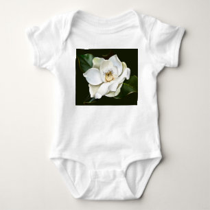 White Magnolia Closeup Green Background Baby Bodysuit