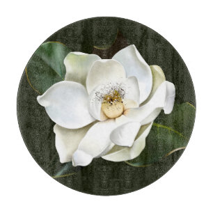 White Magnolia Closeup Green Background Cutting Board