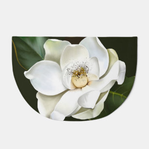 White Magnolia Closeup Green Background Doormat