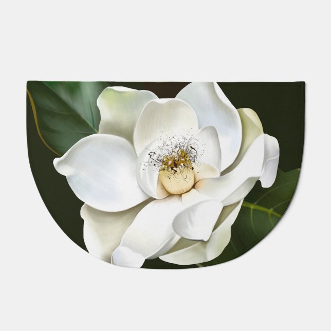 White Magnolia Closeup Green Background Doormat (Front)