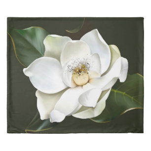 White Magnolia Closeup Green Background Duvet Cover