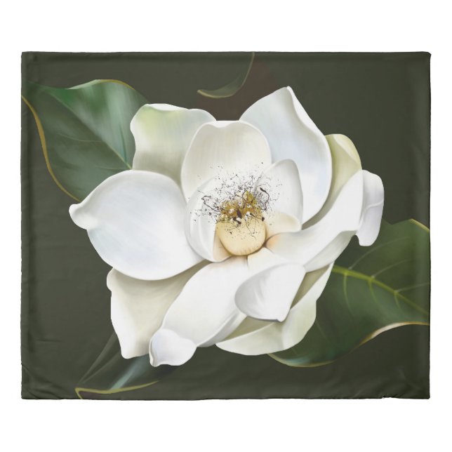 White Magnolia Closeup Green Background Duvet Cover (Front)