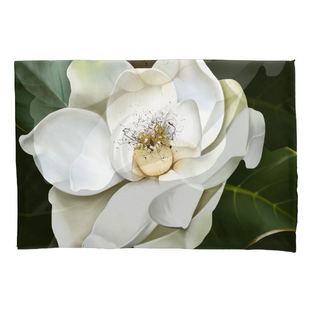 White Magnolia Closeup Green Background Pillow Case (Front)