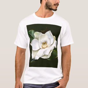 White Magnolia Closeup Green Background T-Shirt