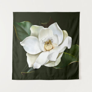 White Magnolia Closeup Green Background Tapestry