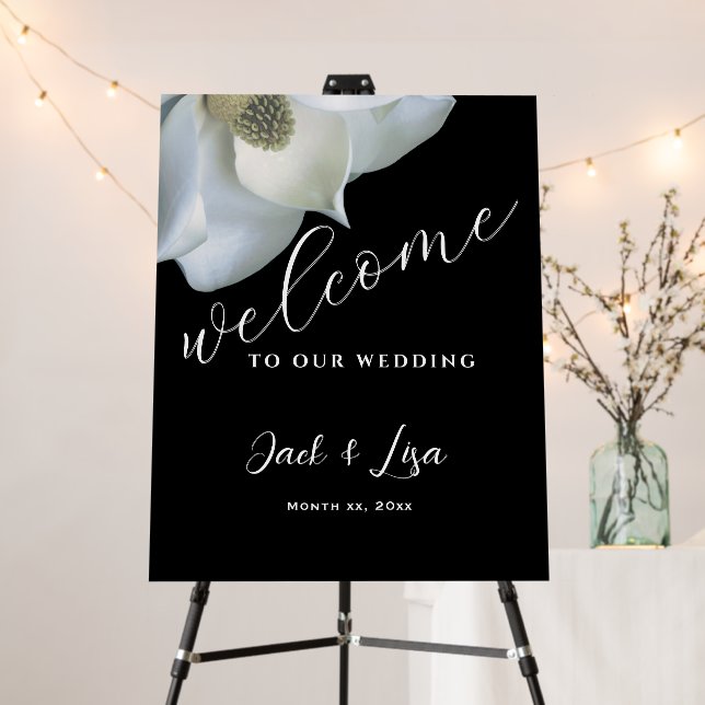White Magnolia, Elegant Black and White Wedding Foam Board (In Situ (Stand))