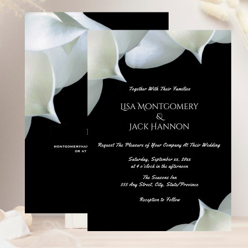 White Magnolia Elegant Black and White Wedding Invitation