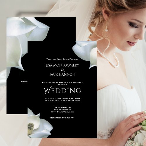 White Magnolia Elegant Black and White Wedding Invitation