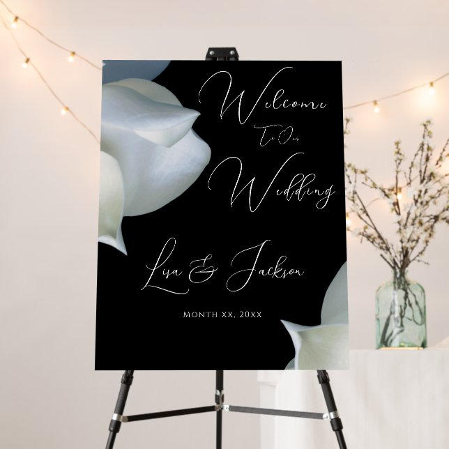 White Magnolia Elegant Black White Wedding Welcome Foam Board (In Situ (Stand))