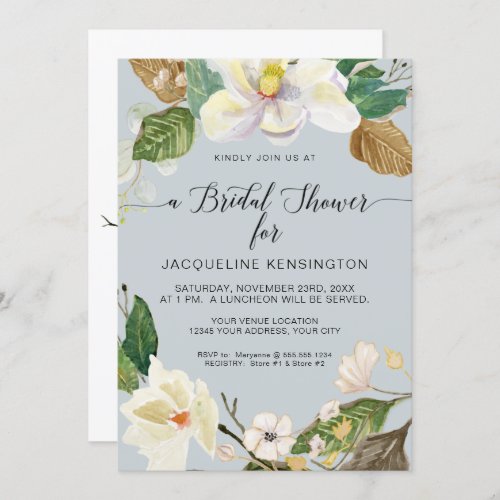 White Magnolia Elegant Floral Watercolor n Foliage Invitation