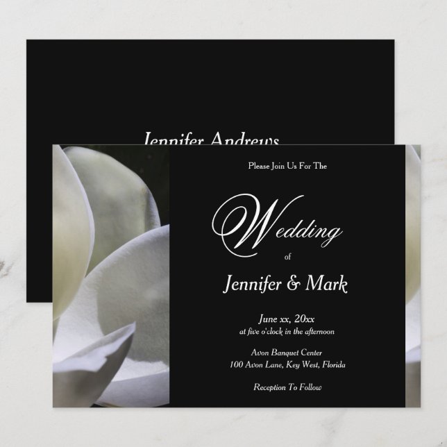White Magnolia Elegant Wedding Invitation (Front/Back)